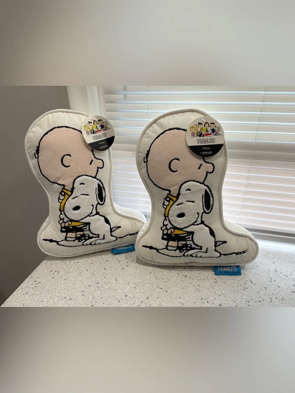 NWT Berkshire Peanuts Character Pillow - Charlie and Snoopy Hugging - set of 2